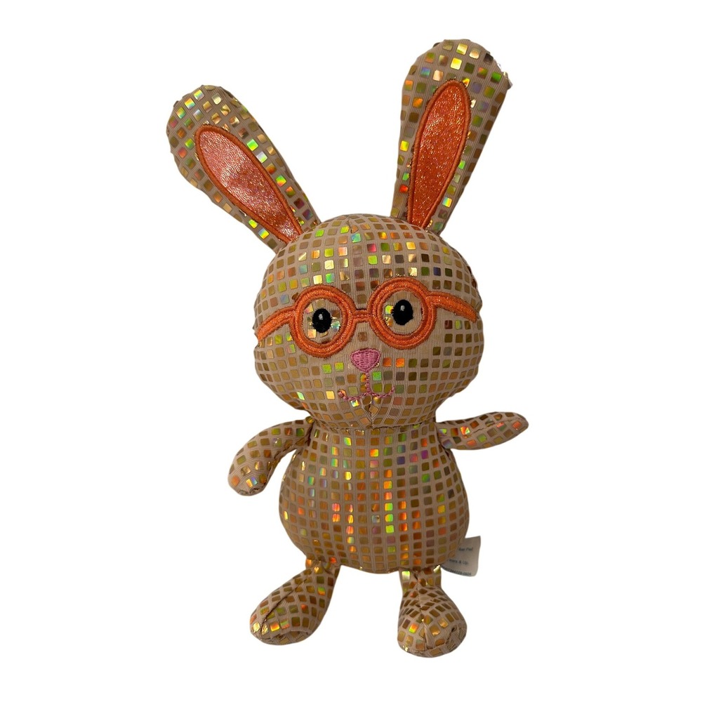 Walmart Disco Bunny Gold Plush Stuffed Animal 12" Rabbit Glasses Toy Lovey 053